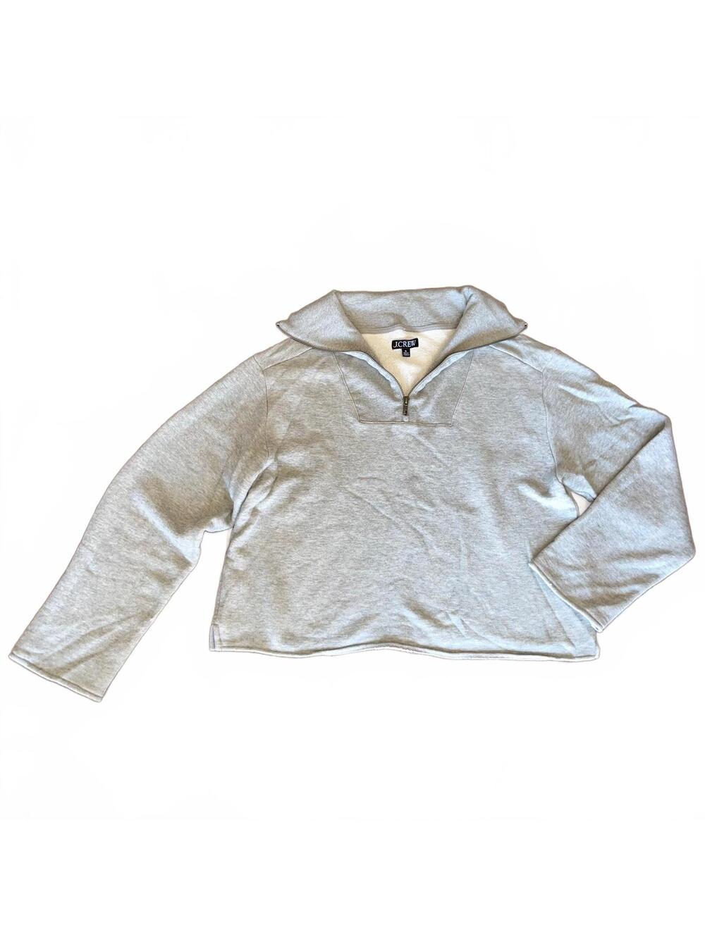 J.Crew XL Heritage Quarter Zip Sweatshirt XL Cropped Pullover Terry Gray